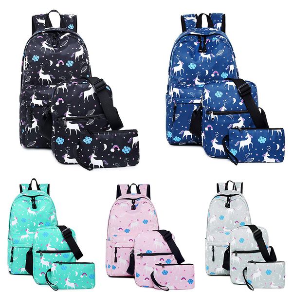 

3pcs/set women unicorn backpack handbag schoolbag bagpack for teenagers girls computer trip student outdoor storage bag 20pcs tc180907