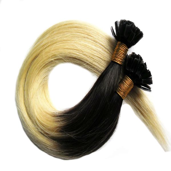 Fusion Hair Extensions Keratin Tip ped Наращивание волос Цвет # 1B Ombre to # 613 Блондинка U-tip Наращивание человеческих волос 100G