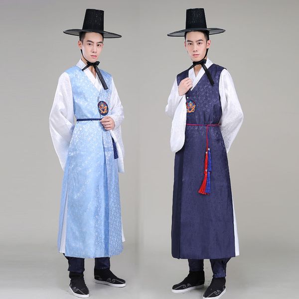 

2016 silk korean tradition costumes male ethnic hanbok clothing ancient stage performance costumes for men, Red
