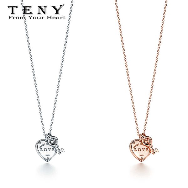 TENY Fashion Charm 100% Sterling Silver HighHave Quality Love Heart Tag Key Pendant Women Jewelry Posta gratuita