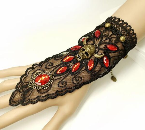 

new vintage crystal diamond hands decorated with skeleton head black lace lady's personal bracelet stylish classic delicate elegance, Golden;silver