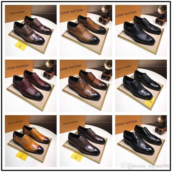 

2018 leather black luxury wedding male oxfords office italian designer formal mens dress shoe business men summer