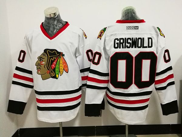 

mens vintage chicago blackhawks hockey jerseys white 00 clark griswold vintage ccm moive national lampoon's christmas vacation jersey, Black;red