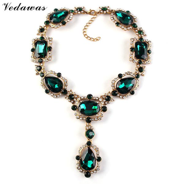 

whole salevedawas luxury womens fashion jewelry crystal collar pendant choker necklace rhinestone beads statement necklace xg1415, Golden;silver