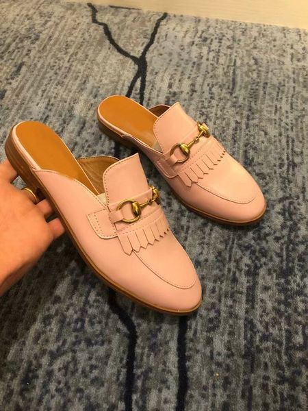 

original box] new style womens slippers moccasins scuff shoes breathable fisherman real leather shoes insole sheepskin tassels size 35-40, Black