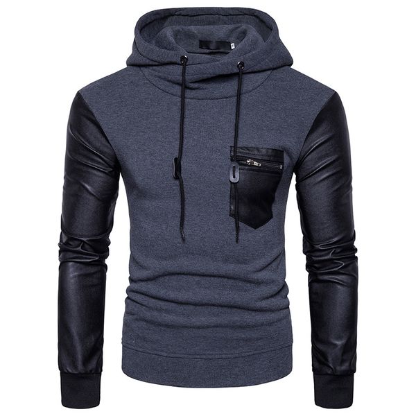 

new 2018 hoodies men long sleeve hooded sweatshirts men's casual solid patchwork brand clothing jacket autumn slim fit pullover, Black