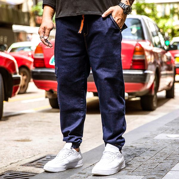 

2018 large big size pants 30 32 34 36 38 40 42 44 46 mens high stretch big and tall large trouser jeans with multi pockets, Blue