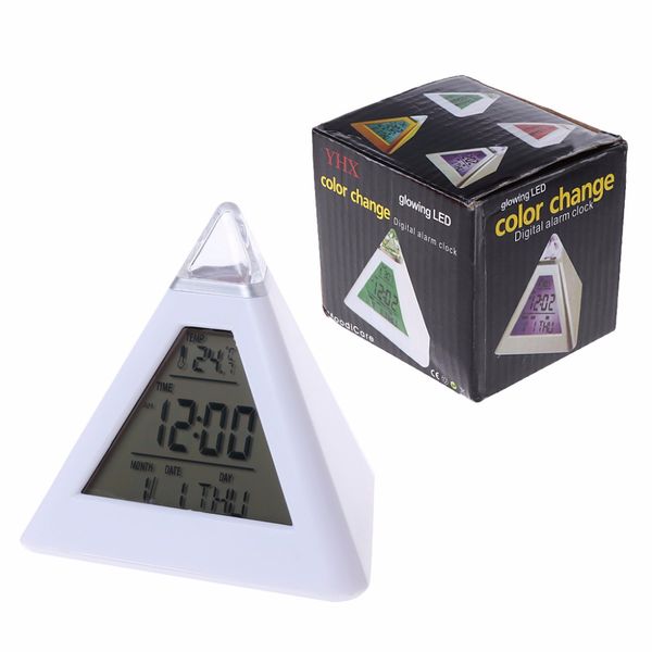 

7 color led color changing digital pyramid alarm clock home decor