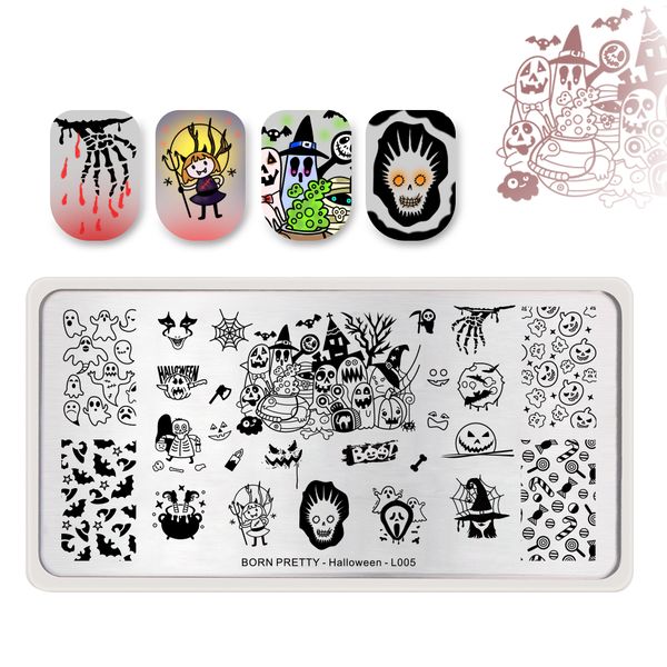 

born pretty pumpkin witch bone stamping template rectangle printing stamp plate manicure nail art stencil halloween day l005, White