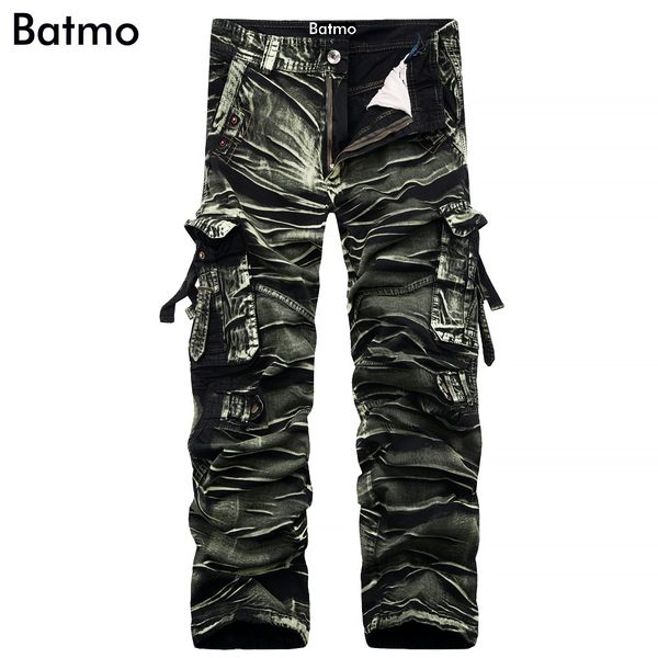 

batmo 2017 new arrival cotton camouflage cargo pants men,casual camouflage pants 3 color plus-size 29-38, Black