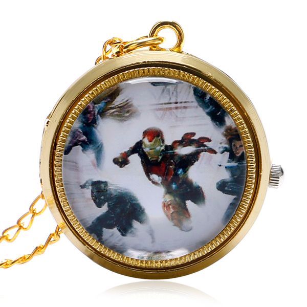 

pocket watches antique vintage bronze iron man quartz steampunk spider man quartz anime comic cs avenger boy men gift 2018, Slivery;golden
