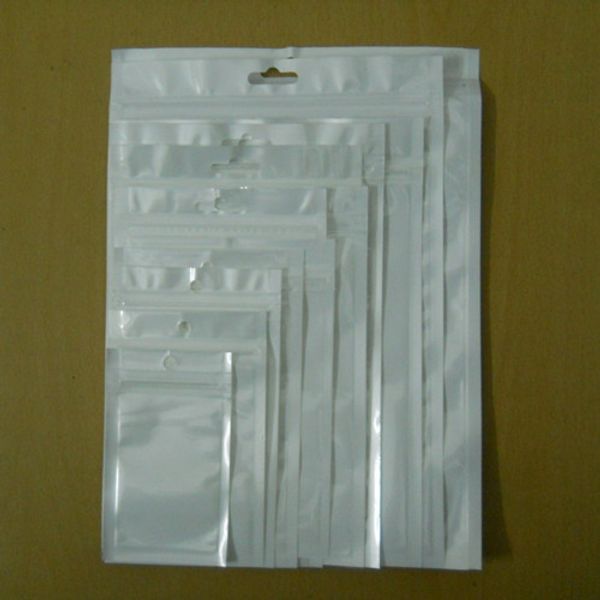 

sample set white / clear self seal zipper plastic packaging packing poly bag ziploc ziplock zip lock bag package w/ hang hole