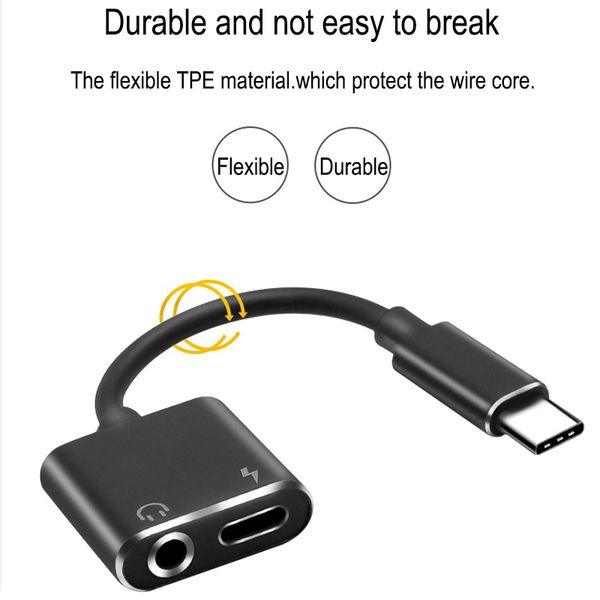 

usb type-c charging adapter audio 2 in 1 type c male to female 3.5mm headphone for huawei 7 8 plus x ios charger splitter earphone cable