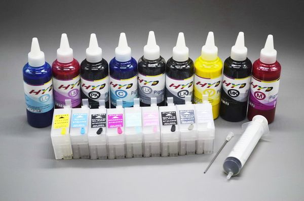 Kits de recarga de tinta P600 para a impressora Epson SureColor P600 (cartucho de tinta de recarga com chip a jato de jato de reinicialização automática + tinta de recarga de 100 ml a granel)