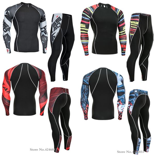 

men's compression run jogging suits clothes sports set 4xl long t shirt and pants gym fitness workout tights clothing, Black;blue