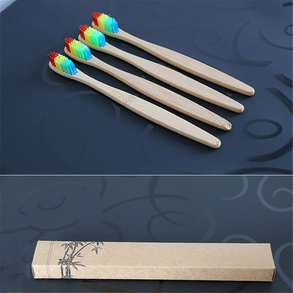 

bamboo handle toothbrush whitening rainbow colorful bristles head environment-friendly oral care bamboo toothbrush soft bristl