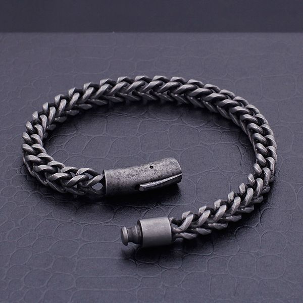 

mens 8.66 inch (22cm) 8mm 316l stainless steel vintage black hip-hop figaro link chain bracelet bangle cool toggle clasp