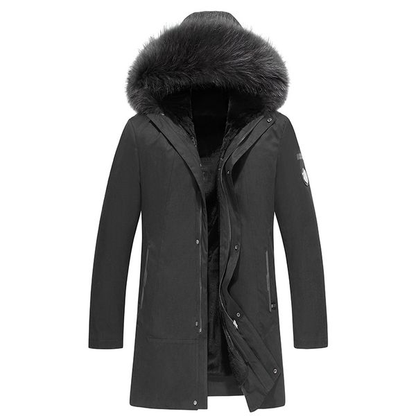 

new arrival winter jacket men parka with fur hood russian winter coats and jackets inside thick warm fur plus size, Black