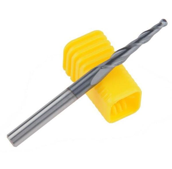 2 Pçs / set R1.0 * D4 * 20.5 * 50L * 2F HRC55 Tungsten Carbide Revestido Tapered Taper Bola Nose End Moinho Cone Fresadora CNC Faca De Madeira ferramenta