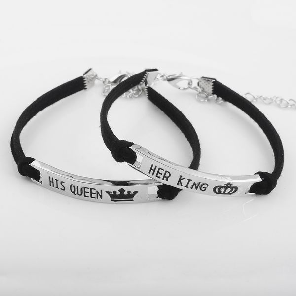 

real love letter lovers her king his queen couple hand adjustable bracelet for girls gift on valentine's day, Black