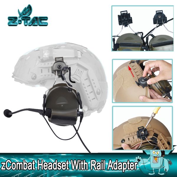 

z tactical zcomtac ii headset with rail adapter for fast helmets pickup voice hunting headphone airsoft earphone outdoorsports communication