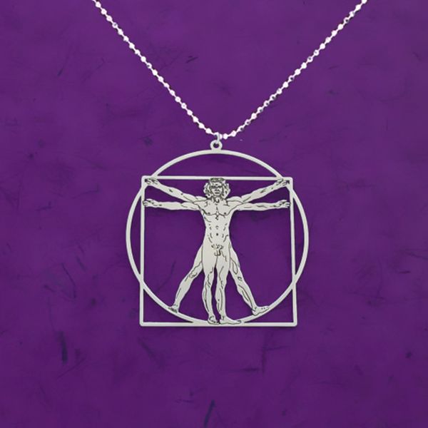 

drop shipping the vitruvian man necklace da vinci statement necklace science silver plated pendant, Black