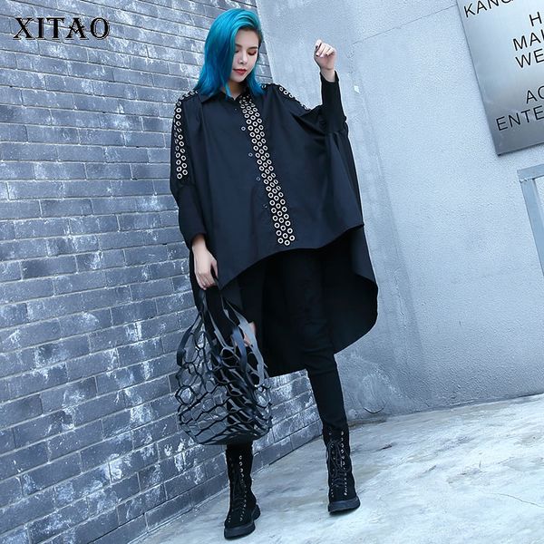 

xitao] europe street new 2018 autumn women metal ring decoration batwing sleeve shirt female full sleeve loose blouse ljt3535, White