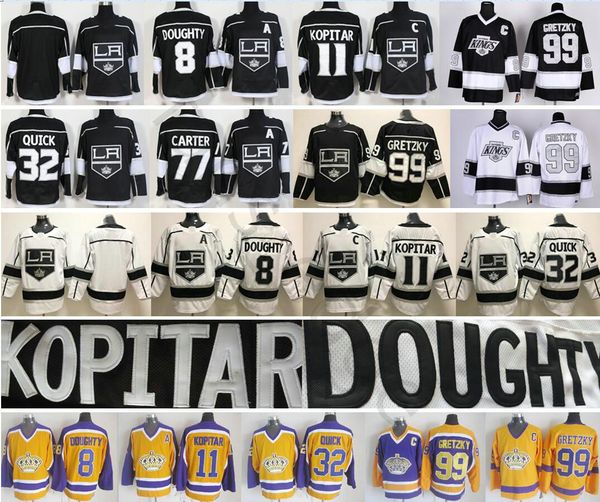 

los angeles kings hockey 8 drew doughty 11 anze kopitar 23 dustin brown 32 jonathan quick 77 jeff carter 99 wayne gretzky jersey, Black;red