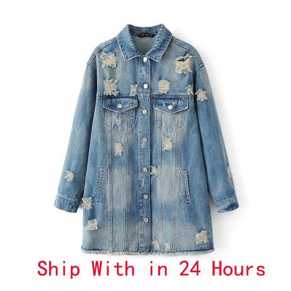 

High Street Floral Embroidery Jacket Coat Spring Long Ripped Denim Jacket Women Plus Size Jeans Jacket Women Tops 3XL