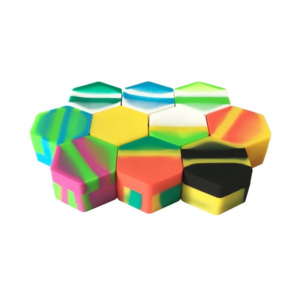 

wholesale silicone container wax dab non-stick mixed colors dab oil hexagon large 26ml non-stick silicone jar 50 pcs/lot