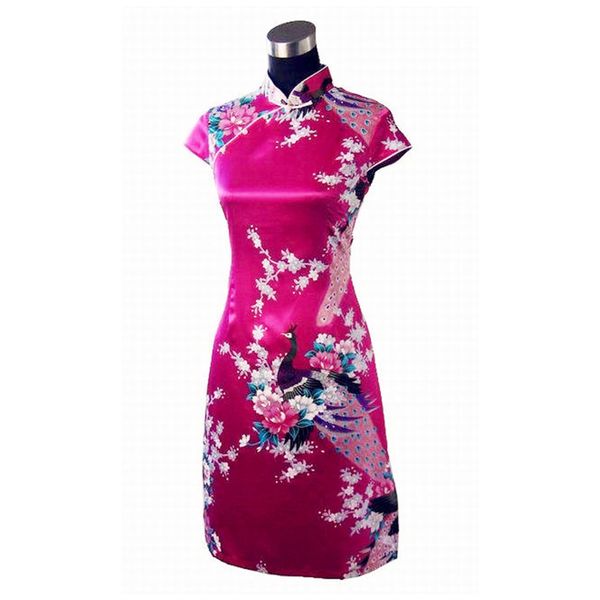 

pink chinese women's rayou peacock cheongsam classic summer mini qipao dress size s  l xl xxl mujere vestido, Red