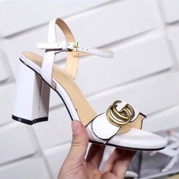 

N uperbranded women leather mid heel andal adju table ankle trap 8cm high chunky andal hoe ize eu35 42