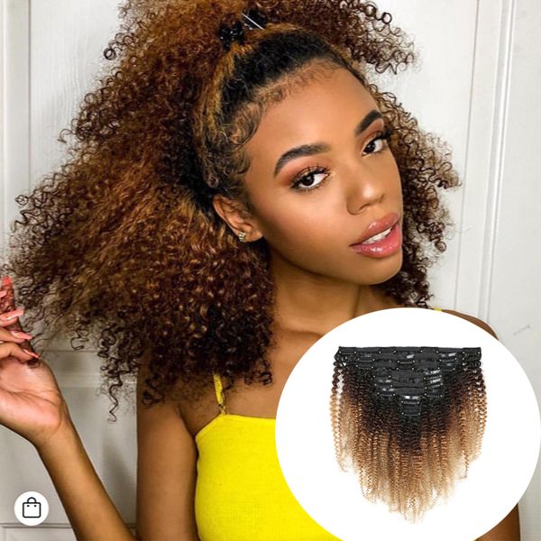 Ombre Color 1b 4 27 Afro Kinky Curly Clip In Human Hair