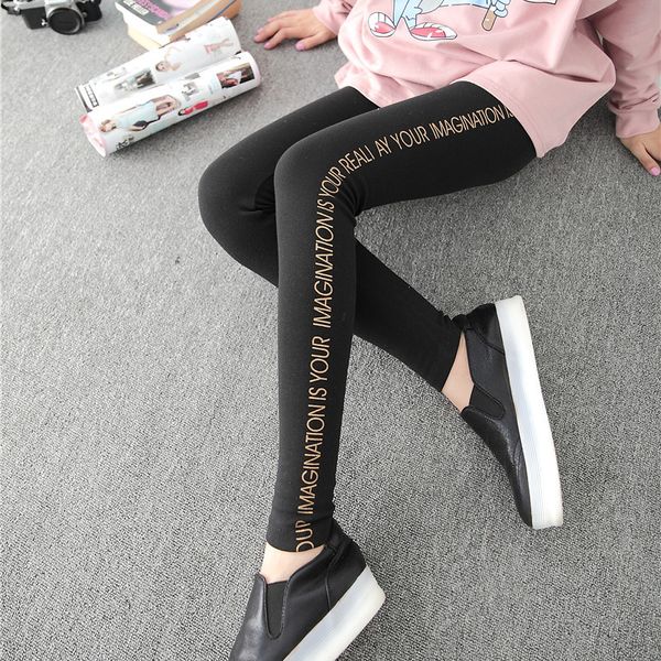 

winter casual women ladies ankle-length slim trousers letters printing pencil pants 2018 autumn black leggings