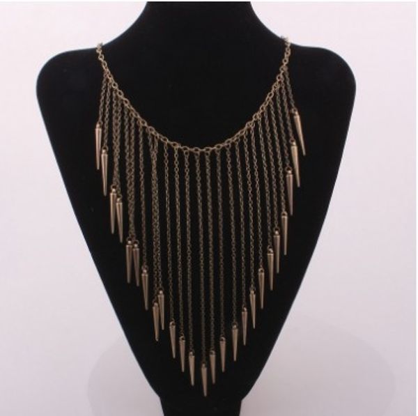 

punk rivet tassel necklaces antique gold tone collar necklaces chokers necklaces jewelry gifts for ladies, Golden;silver