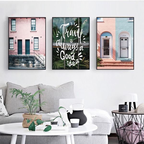 

nordic pictures decor modern plants letters poster building villa travel scenery a4 prints wall art living room canvas paintings