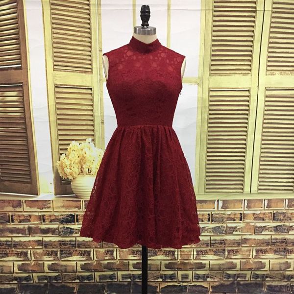 

реальная картина бургундия страна платья невесты короткие кружева подружки невесты платье высокая шея открытая спина платье для свадьбы, White;pink