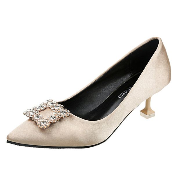 

autumn new women's pumps 3 colors shining crystal shoes woman thin heels shallow daily dress footwear for office ladies, Black