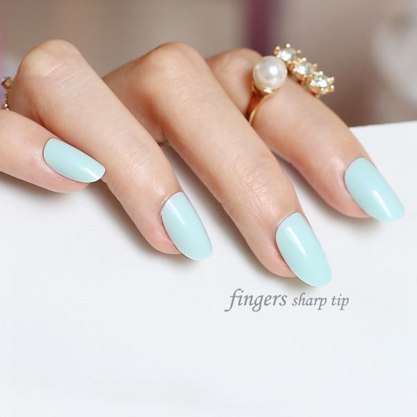 

latest models solid color candy false nails round head light blue x318, Red;gold