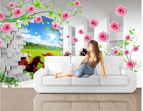 

3d horse flower atmosphere video wall modern living room wallpapers classic wallpaper for walls
