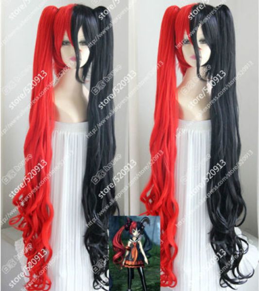 

blade & soul long red black cosplay party wig hair 2 clip ponytail