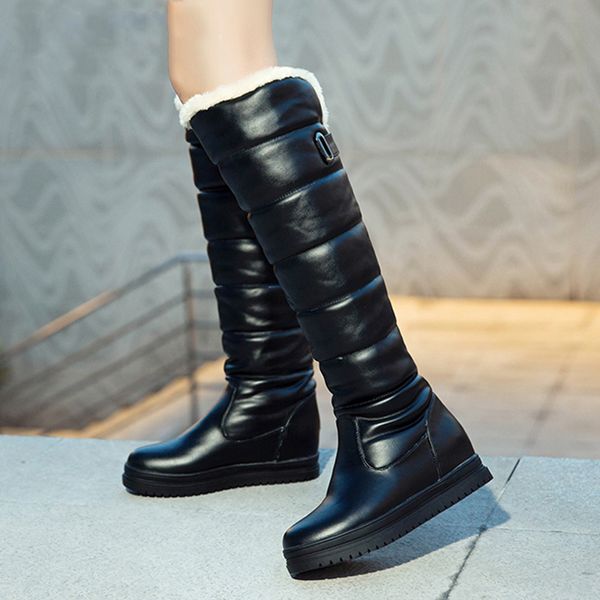 

russia winter boots women warm knee high boots round toe down fur ladies fashion thigh snow boots shoes waterproof, Black