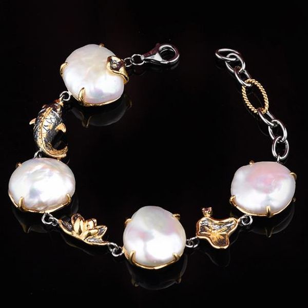 

2018 new creative bracelet natural pearl high-end custom jewelry 925 sterling silver women jewelry size 18cm, Black
