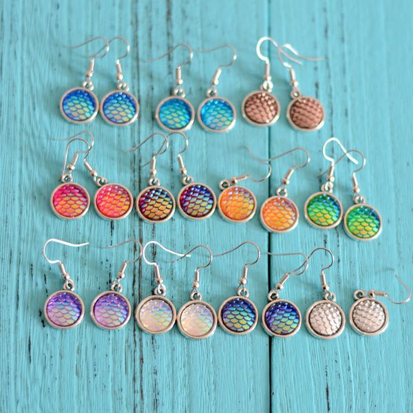 

мода из нержавеющей стали 12 цветов druzy drusy смолы русалка рыбья чешуя шаблон женщины кабошон серьги, Golden;silver