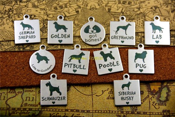 

20pcs--stainless steel charms "german shepard/golden/got bones/greyhound/lab/golden/pitbull/poodle/pug/schnauzer/siberian husky, Black