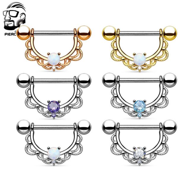 

316l surgical steel zircon opal nipple ring body jewelry nipple barbell mix colors body piercing jewelry bar women, Slivery;golden