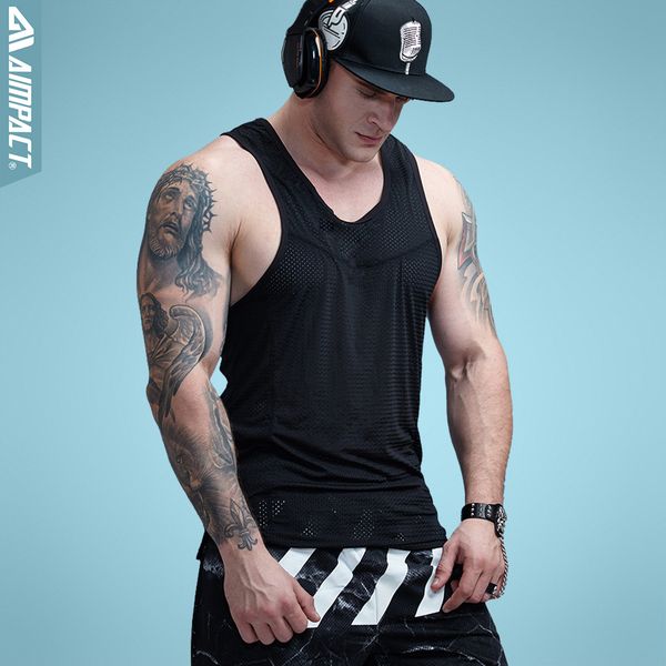 

aimpact bodybuilding mesh mens tank fitness extreme racer clothing vigor sportive workout low cut arm hole activewear rf13, White;black