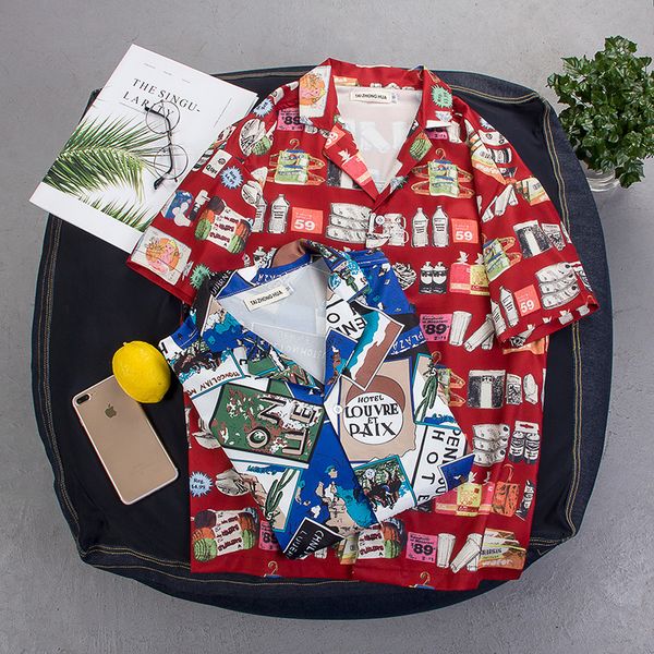 

printed turn-down collar men's shirt short sleeved shirts 2018 summer streetwear clothing 2 colors 366tzh, Black;brown