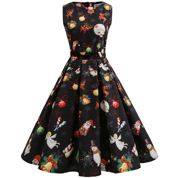 

women's clothing 2018 summer christmas plus size casual dresses for womens hepburn wind sleeveless vintage prom dress expansion full sk, Black;gray