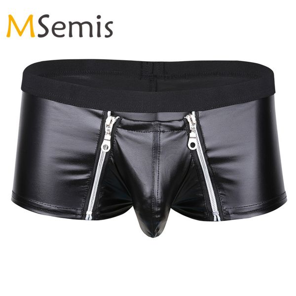

mens lingerie leather underwear panties jockstrap men zipper pouch trunks boxer shorts wetlook underpanties nightwear swim, Black;white